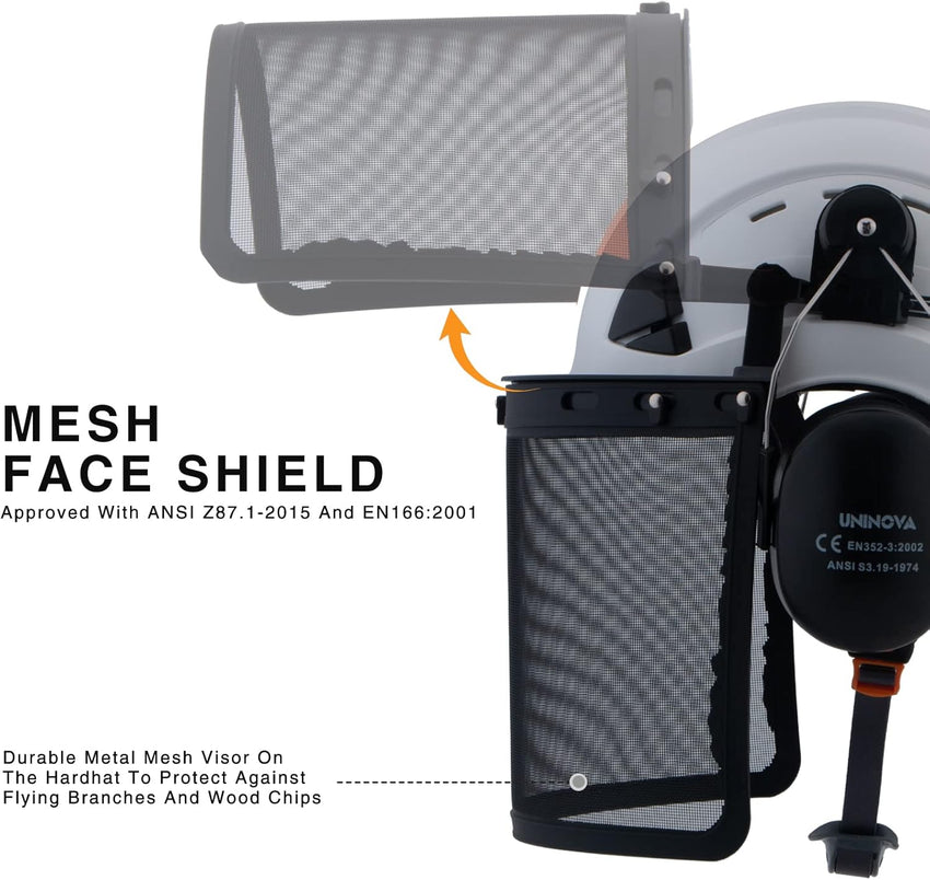 UNINOVA Forestry Helmet Chainsaw Helmet Arborist Helmet with Mesh Visor Face Shield and Earmuffs Ear Protection Safety Hard Hat Logging Tree Garden Work Helmet OSHA Hardhats