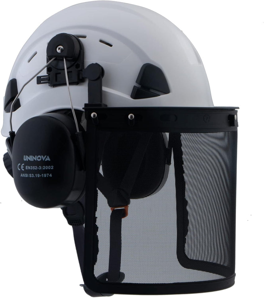 UNINOVA Forestry Helmet Chainsaw Helmet Arborist Helmet with Mesh Visor Face Shield and Earmuffs Ear Protection Safety Hard Hat Logging Tree Garden Work Helmet OSHA Hardhats