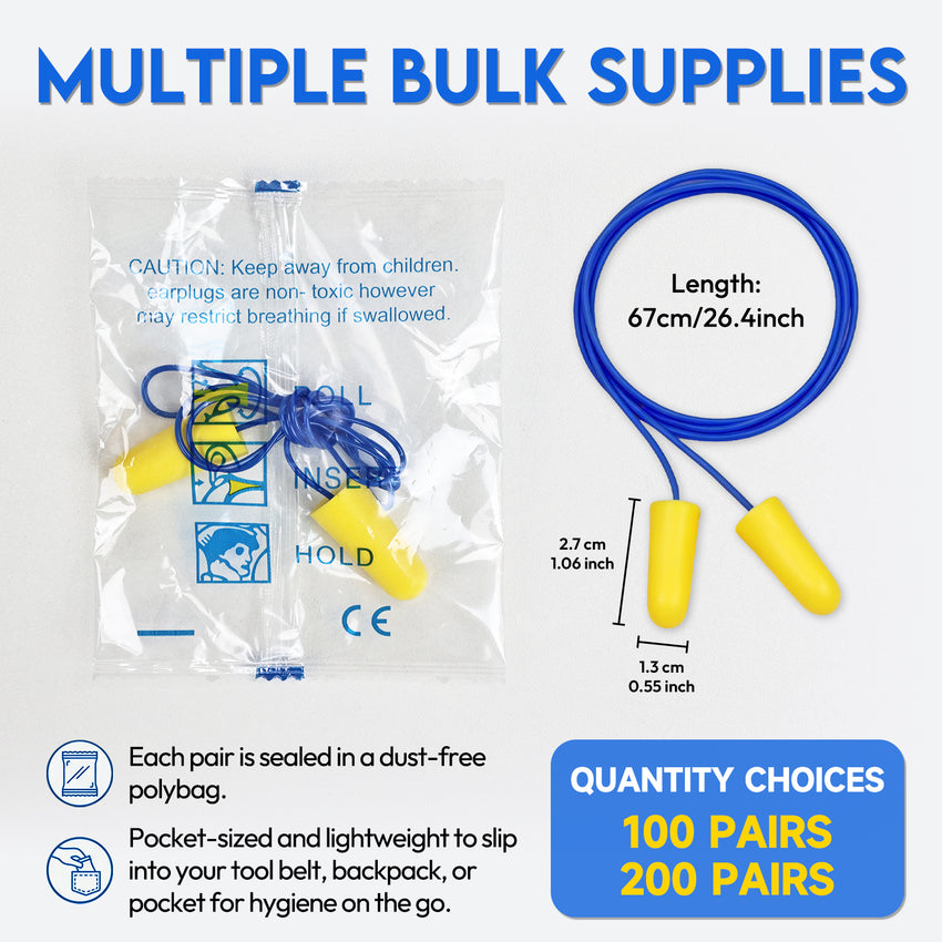 UNINOVA Corded Foam Earplugs, NRR 32 dB – 100/200 Pairs