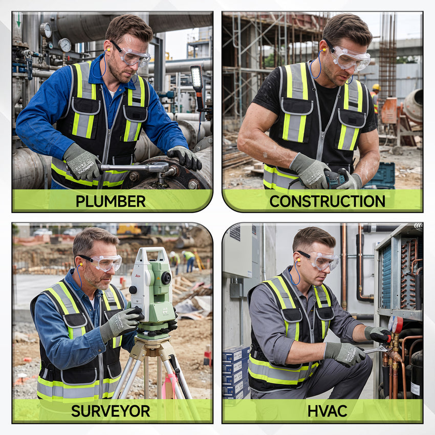 Plumbing PPE Kit for Technicians – Safety Vest, Gloves, Goggles & Earplugs