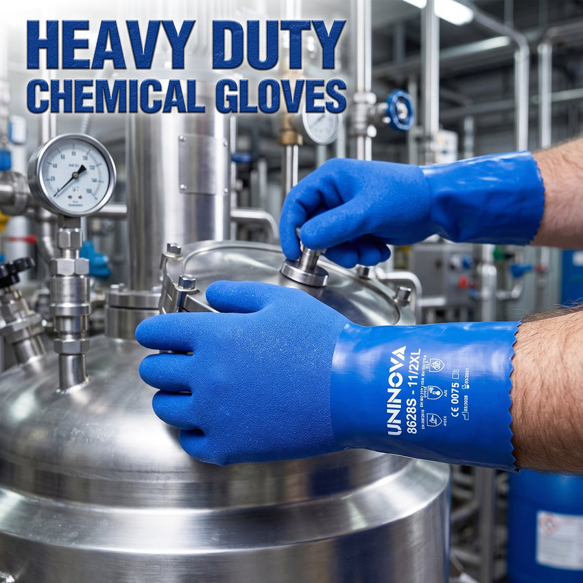 UNINOVA 11-Inch PVC Chemical Resistant Gloves – Sandy Grip, Cotton Lined