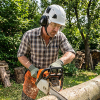 UNINOVA Logging PPE Kit Arborist Safety Gear Set with Vented Hard Hat Earmuffs Clear & Tinted Safety Glasses and A4 Cut Resistant Gloves