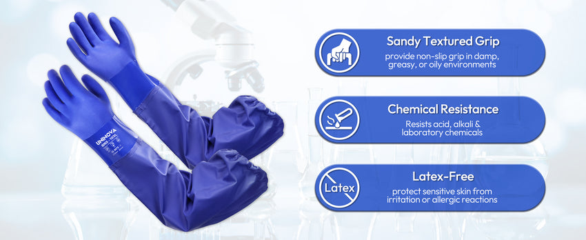 UNINOVA 26-Inch PVC Chemical Resistant Gloves – Sandy Grip, Full Arm