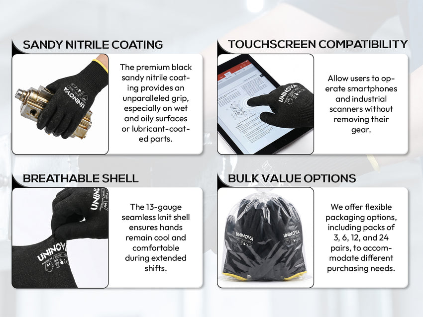 UNINOVA ANSI A4 Oil-Grip 13-Gauge Work Gloves – Multipack