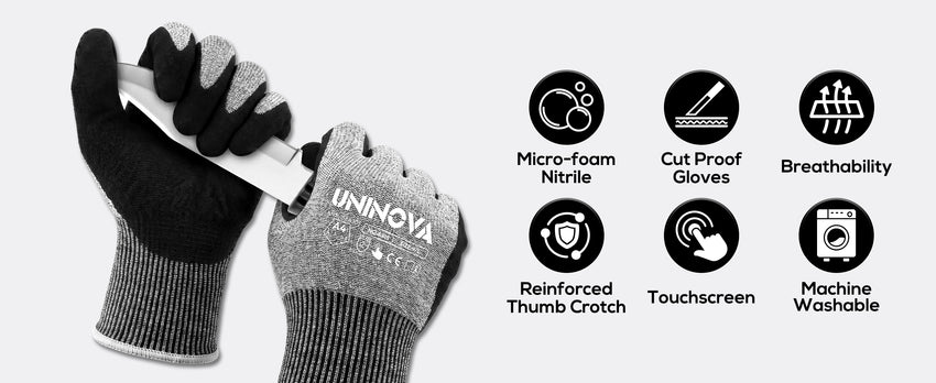 UNINOVA ANSI A4 18-Gauge Nitrile-Coated Gloves, Reinforced Thumb