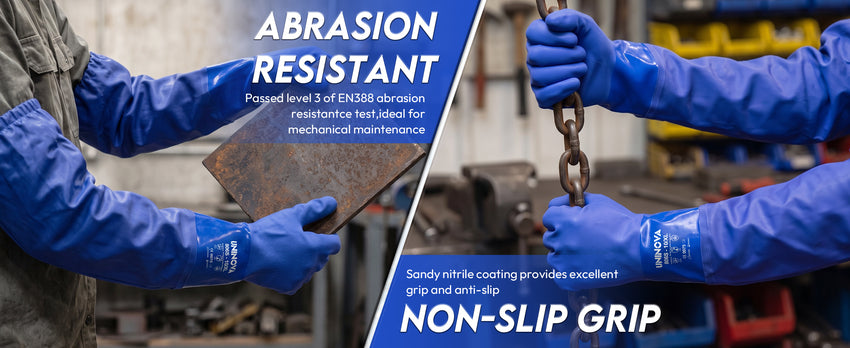 UNINOVA 26-Inch PVC Chemical Resistant Gloves – Sandy Grip, Full Arm