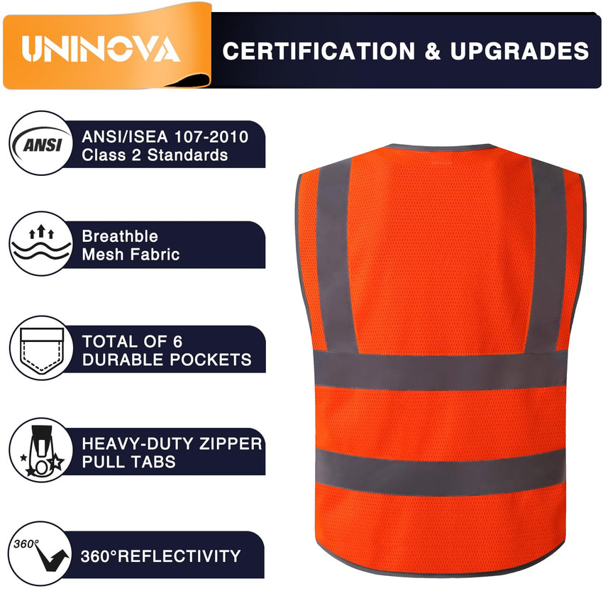 High Visibility Safety Vest ANSI Class 2 Reflective Mesh Work Vest