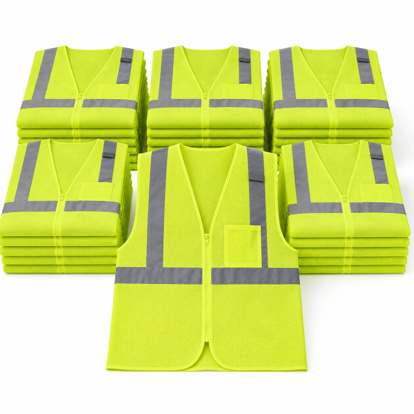 Hi Vis Mesh Safety Vest 10 Pack ANSI Class 2 Reflective Work Vests for Crews