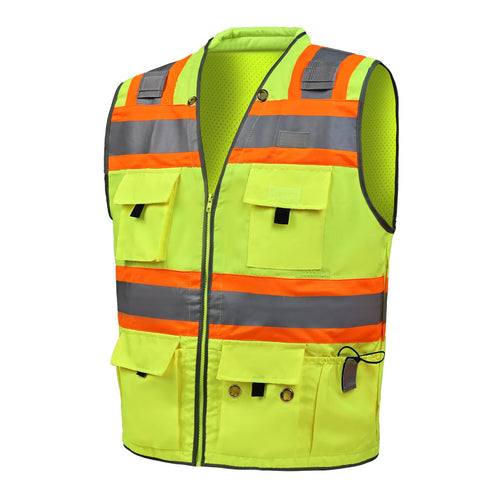 UNINOVA High Visibility Class 2 Safety Vest with Multi Pockets Reflective Mesh Surveyor Vest for Construction Work