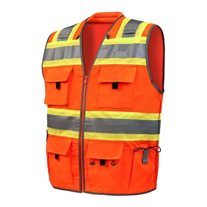 UNINOVA High Visibility Class 2 Safety Vest with Multi Pockets Reflective Mesh Surveyor Vest for Construction Work