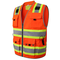 ANSI Class 2 High Visibility Surveyor Safety Vest with 14 Pockets Reflective Work Vest for Construction Utility Engineering