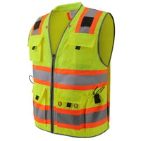 ANSI Class 2 High Visibility Surveyor Safety Vest with 14 Pockets Reflective Work Vest for Construction Utility Engineering