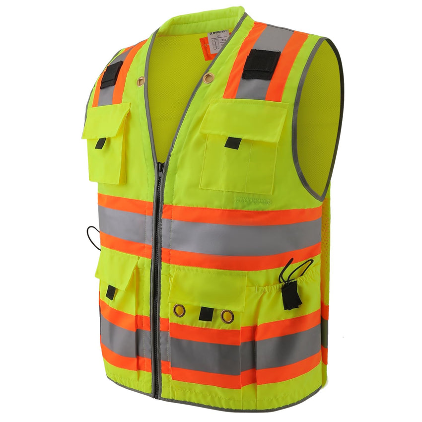 ANSI Class 2 High Visibility Surveyor Safety Vest with 14 Pockets Reflective Work Vest for Construction Utility Engineering