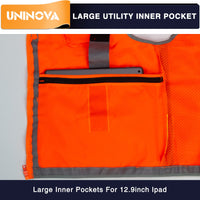 UNINOVA Surveyor Safety Vest Reflective for Men Class 2 Heavy Duty Safety Vests Reflective with Pockets and Zipper
