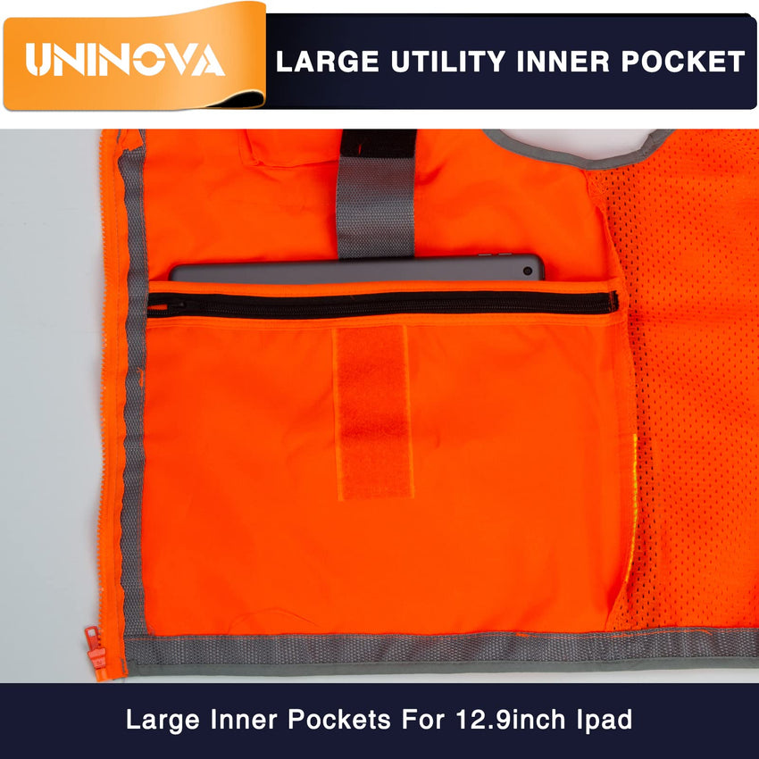 UNINOVA Surveyor Safety Vest Reflective for Men Class 2 Heavy Duty Safety Vests Reflective with Pockets and Zipper