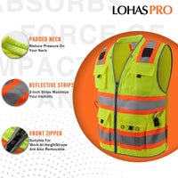 ANSI Class 2 High Visibility Surveyor Safety Vest with 14 Pockets Reflective Work Vest for Construction Utility Engineering