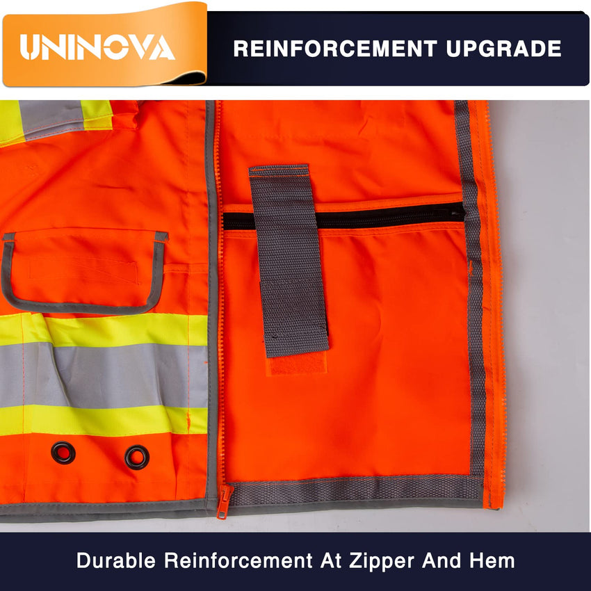 UNINOVA Surveyor Safety Vest Reflective for Men Class 2 Heavy Duty Safety Vests Reflective with Pockets and Zipper