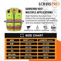 ANSI Class 2 High Visibility Surveyor Safety Vest with 14 Pockets Reflective Work Vest for Construction Utility Engineering