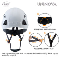 UNINOVA Type I Class C Vented ABS Hard Hat with 6-Point Ratchet Suspension & Chin Strap