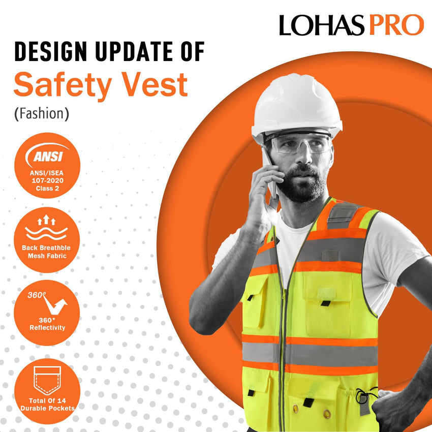UNINOVA High Visibility Class 2 Safety Vest with Multi Pockets Reflective Mesh Surveyor Vest for Construction Work