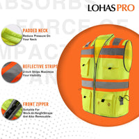 UNINOVA High Visibility Class 2 Safety Vest with Multi Pockets Reflective Mesh Surveyor Vest for Construction Work