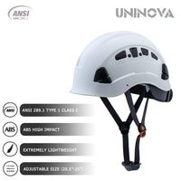 UNINOVA Type I Class C Vented ABS Hard Hat with 6-Point Ratchet Suspension & Chin Strap
