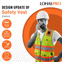 ANSI Class 2 High Visibility Surveyor Safety Vest with 14 Pockets Reflective Work Vest for Construction Utility Engineering