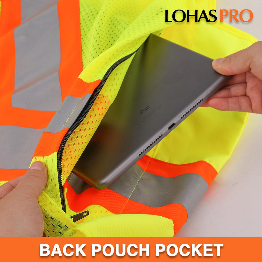 ANSI Class 2 High Visibility Surveyor Safety Vest with 14 Pockets Reflective Work Vest for Construction Utility Engineering