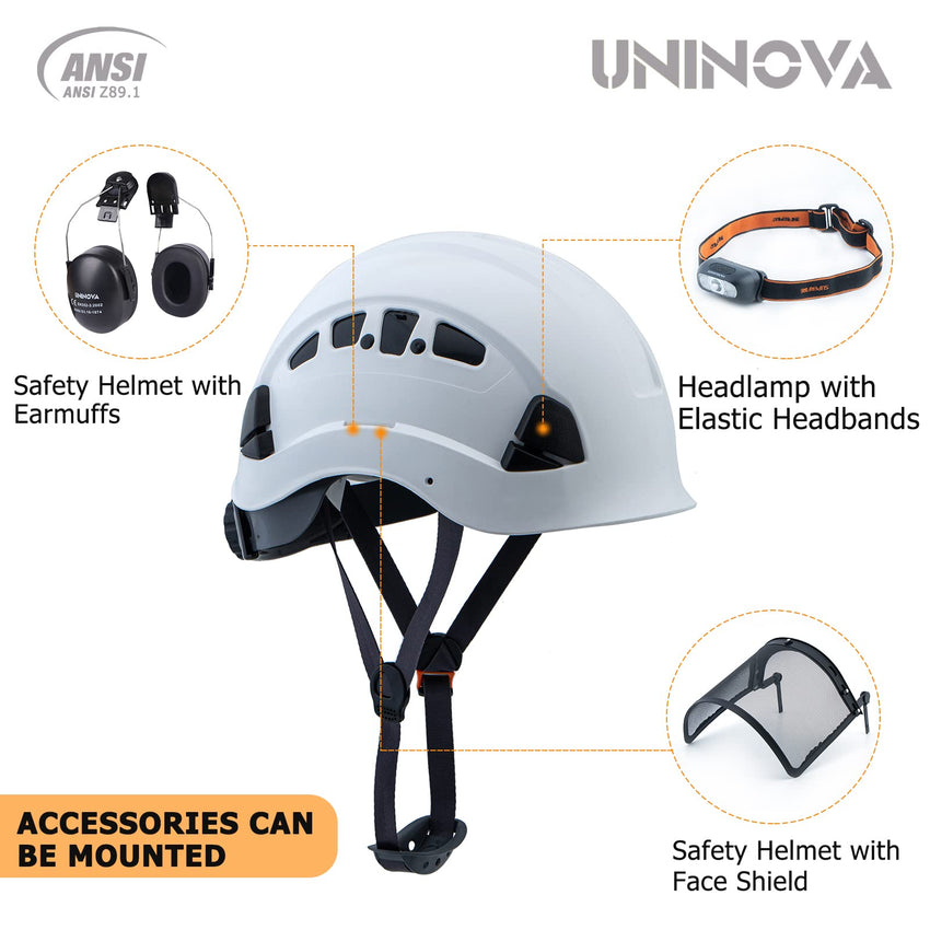 UNINOVA Type I Class C Vented ABS Hard Hat with 6-Point Ratchet Suspension & Chin Strap