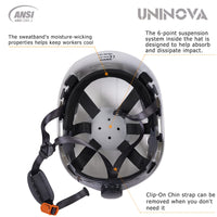 UNINOVA Type I Class C Vented ABS Hard Hat with 6-Point Ratchet Suspension & Chin Strap