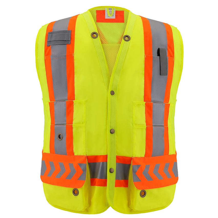 ANSI Class 2 High Visibility Safety Vest with 9 Pockets Reflective Surveyor Vest for Construction Road Work Utility