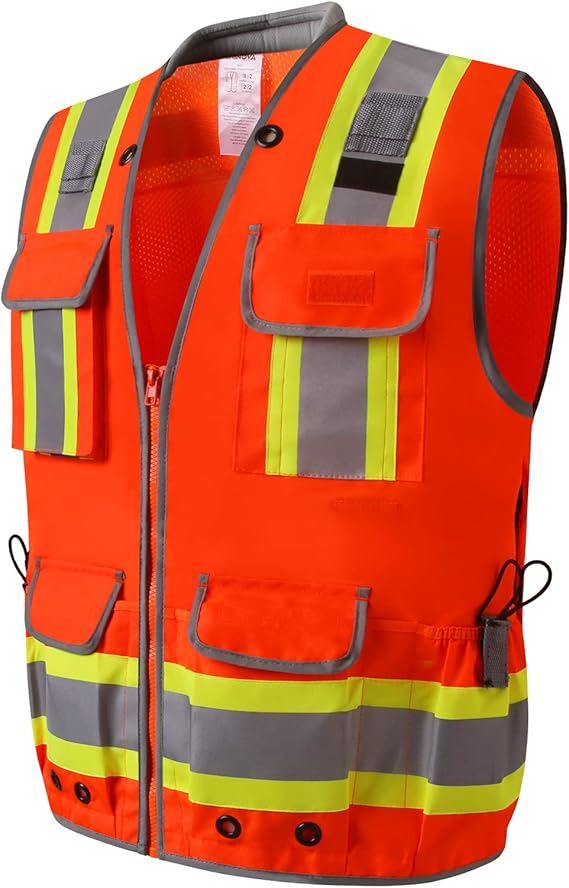 UNINOVA Surveyor Safety Vest Reflective for Men,Class 2 Heavy Duty Safety Vests Reflective with Pockets and Zipper