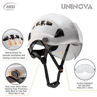 UNINOVA Safety Hard Hat with Visor - ANSI Z89.1 Approved Helmet Adjustable - 6-Point Suspension Hardhats Vented Safety Helmet Construction Work